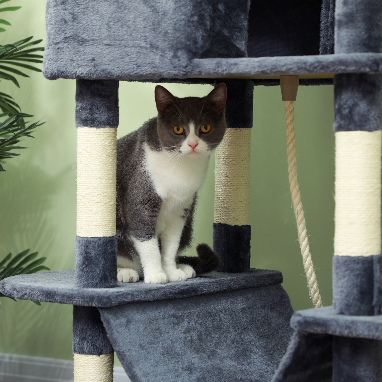 Large Cat Tree Tower with Scratch Posts, Condos, Hammocks & Toys - Gray