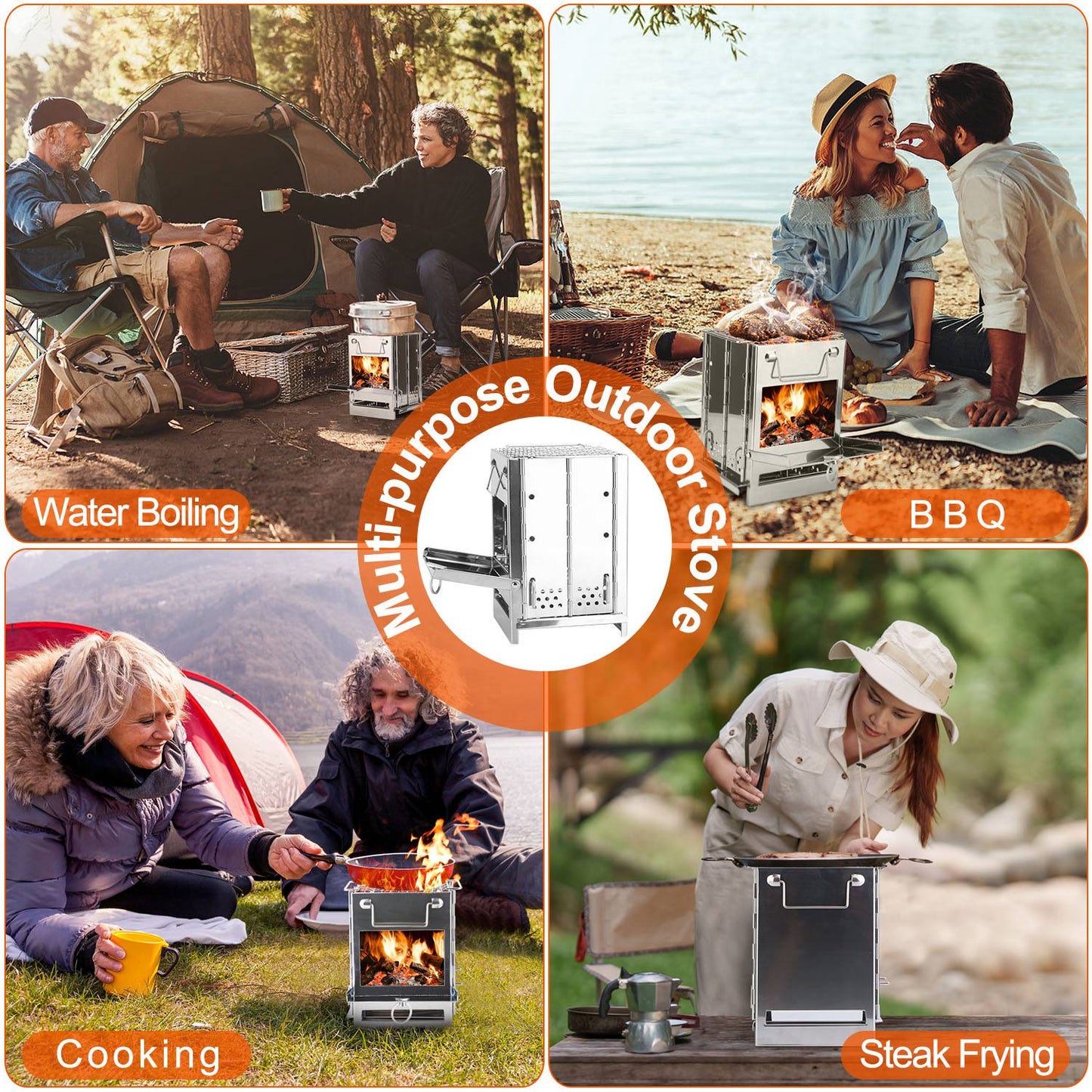 Portable Camping Stove - Folding Charcoal Cooker with Carry Bag