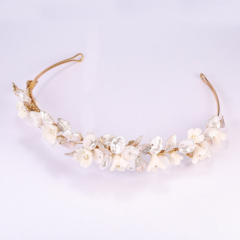 Golden Leaf Ceramic Flower Hair Ring - Gold