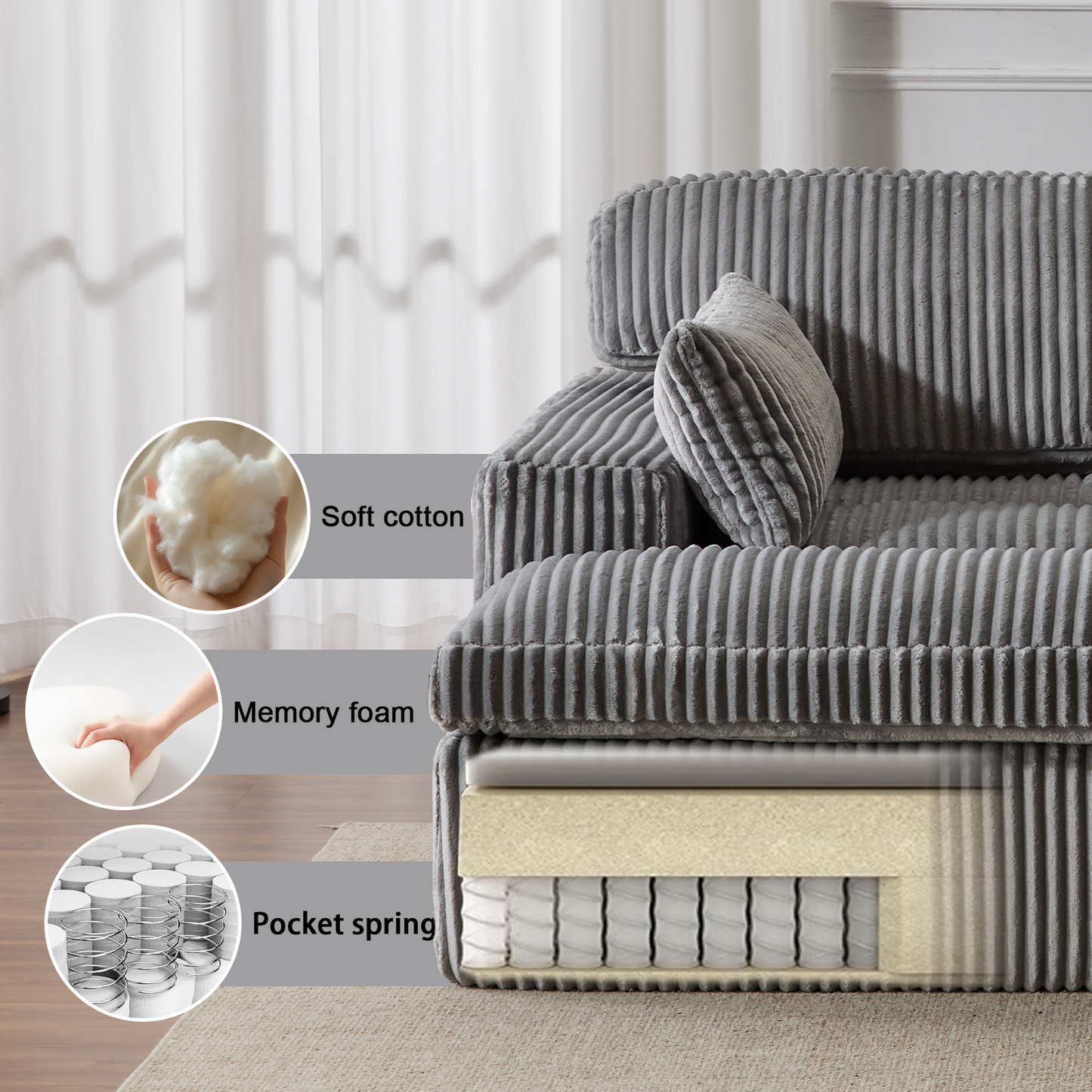 Double Chaise Lounge Chair - Oversized Grey Upholstered Sofa Bed