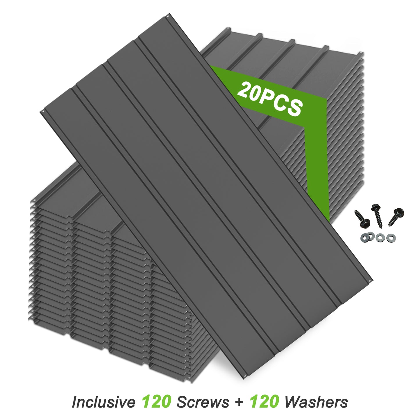 20 Pcs Metal Roofing Panels, 3.54 Ft X1.64 Galvanized Panels Siding