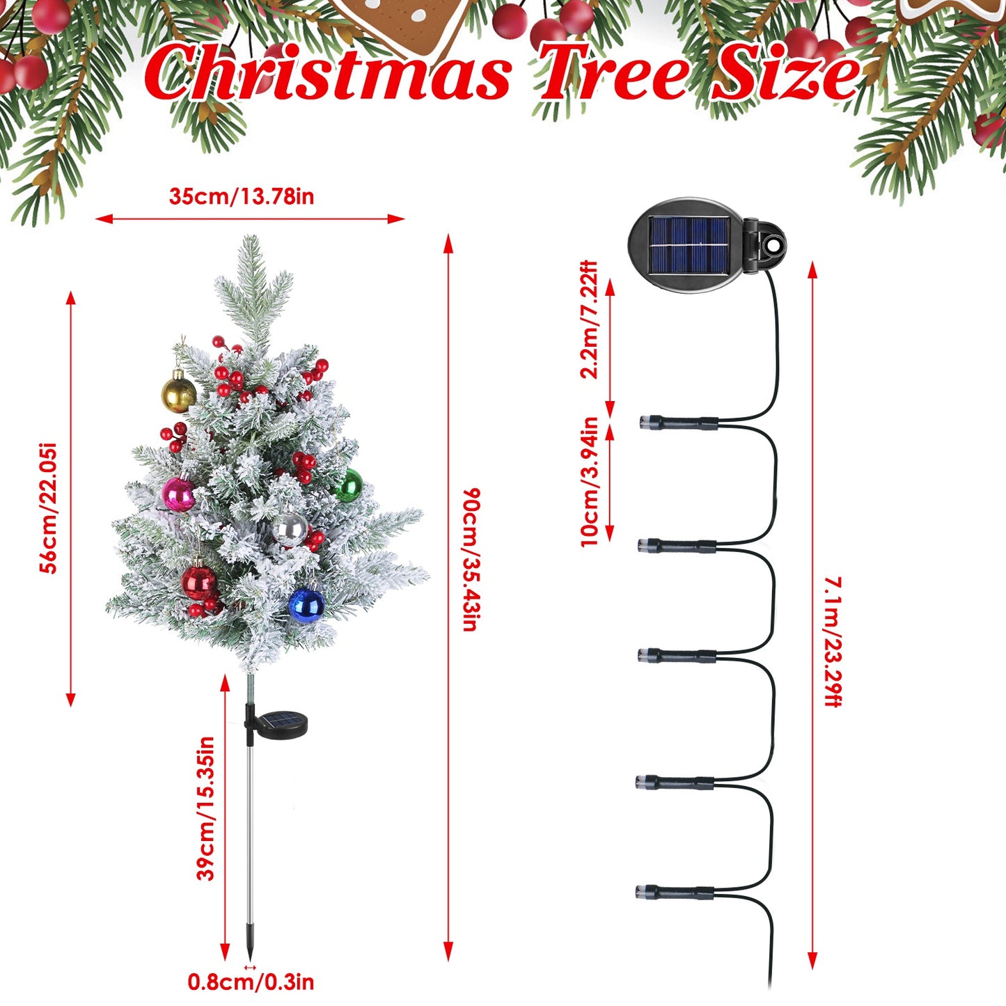 Solar Powered Lighted Christmas Tree Urn Filler with Berries & Decor Balls