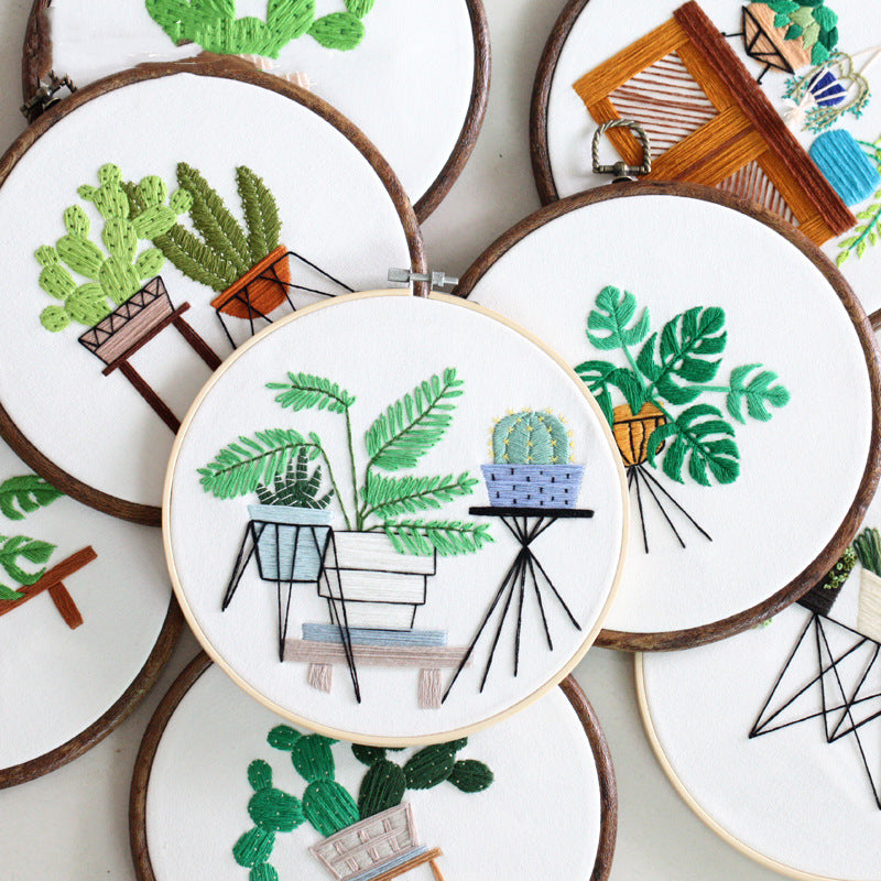 DIY Embroidery Kit for Beginners - Handmade Cross Stitch Material Bag with Canvas, Thread & Frame