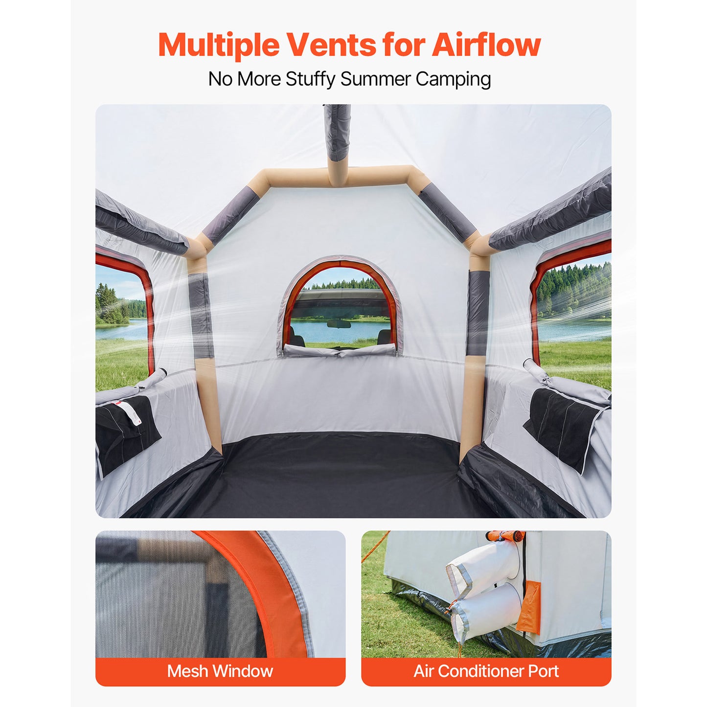 Inflatable Pickup Truck Tent - Waterproof 7.2x5.4 FT 3-Season Camping Shelter with Ventilated Mesh Windows