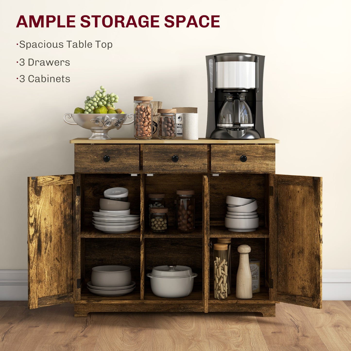 Kitchen Storage Cabinet, Sideboard Floor Cupboard with Solid Wood