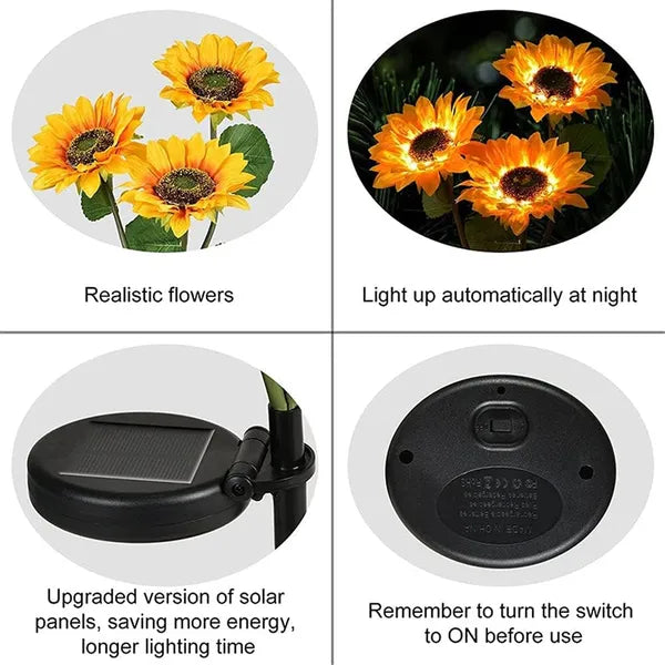 Solar Garden Stake Lights - 2 Pack LED Sunflower Design
