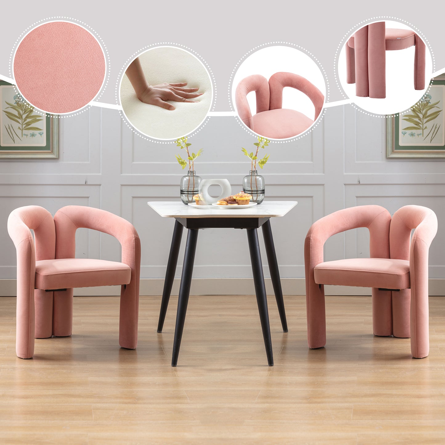 Velvet Upholstered Accent Dining Chair - Set of 2, Pink