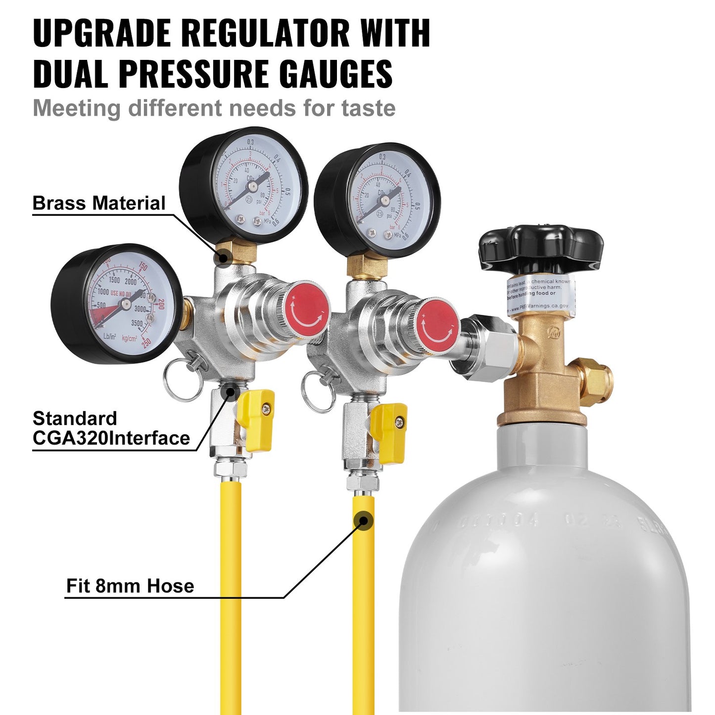 CO2 Regulator Gauge with 0-60 PSI Adjustable Pressure Control