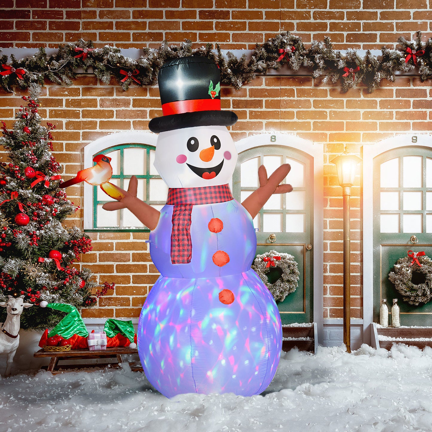 Inflatable Snowman with Branch Hands and Colorful LED Lights