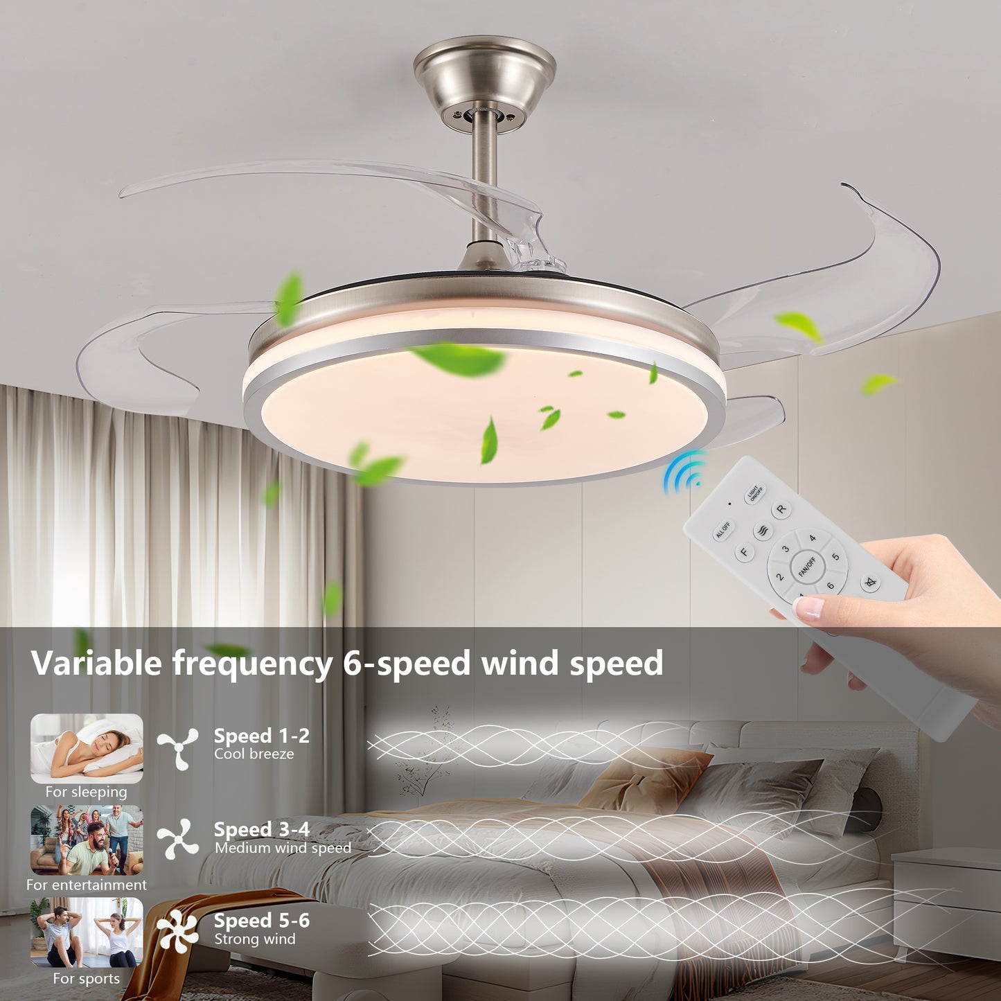 42 Inch Modern LED Ceiling Fan with Light & Remote Control - 6 Speed