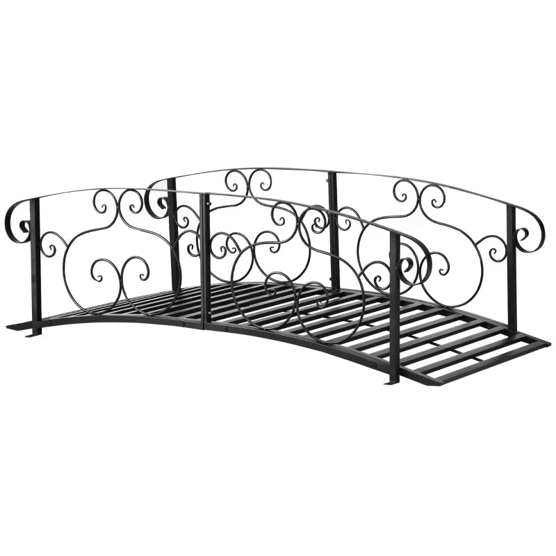 6' Metal Garden Bridge with Safety Siderails for Backyard Pond Creek - Black