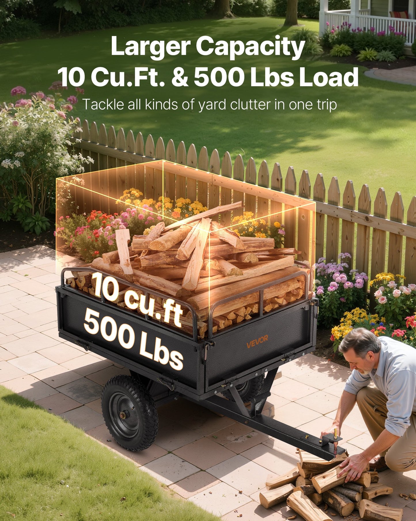 Heavy Duty 10 Cu. Ft 500LB Steel Dump Cart for ATV/UTV Trailer Towing