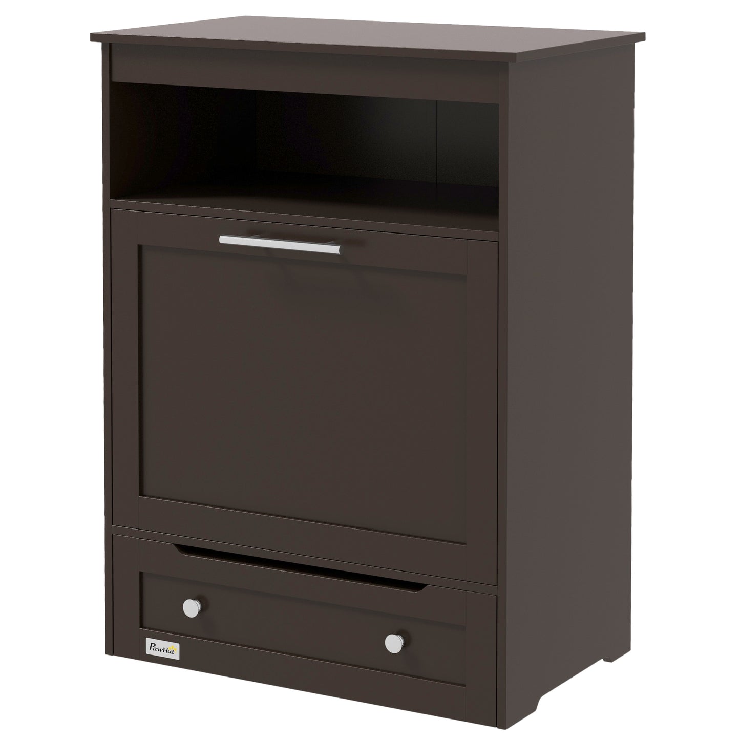 Dog Food Storage Cabinet with Raised Bowls and Storage Shelf - Gray