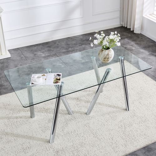 71-Inch Tempered Glass Dining Table with Metal Legs - White