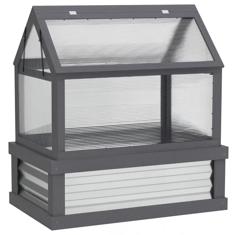 Raised Garden Bed Kit with Greenhouse - Wooden Cold Frame Planter, Gray Silver