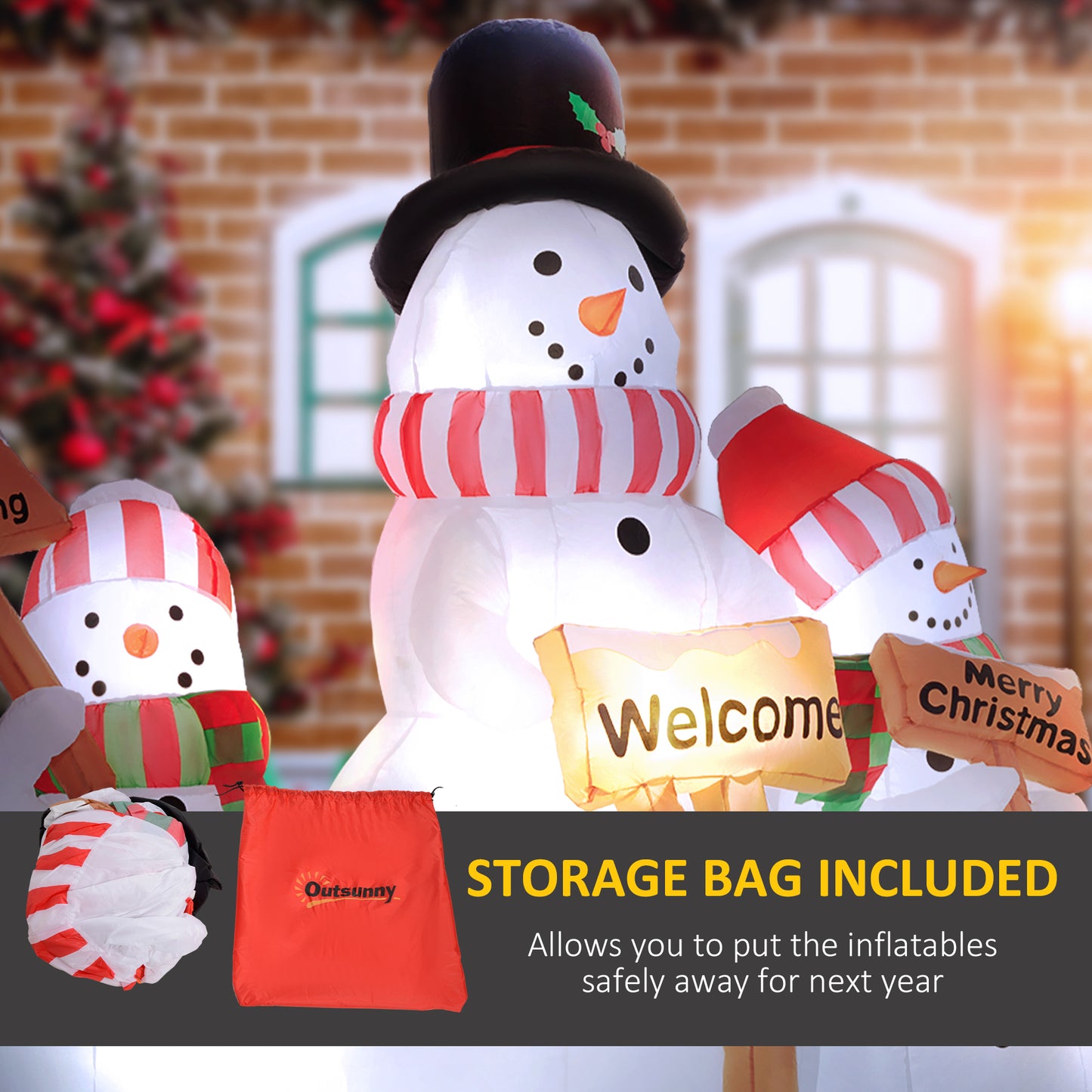 Inflatable Christmas Snowmen with LED Lights - 3 Pack