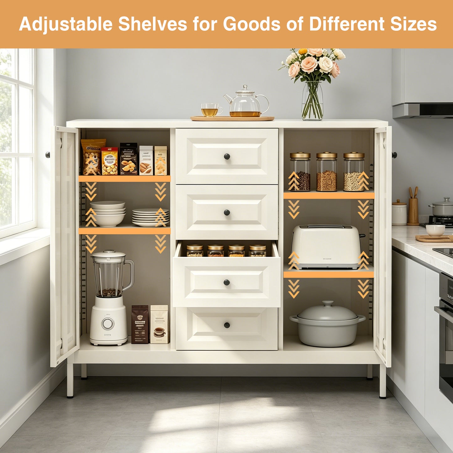 40.16 Storage Sideboard Buffet Cabinet, Freestanding Accent Cabinet