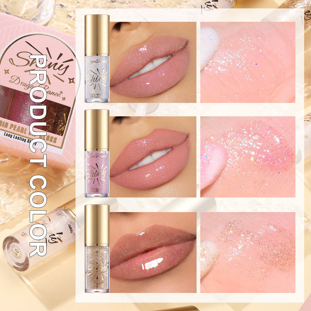 Pearlescent Lip Gloss Set with Large Brush - Moisturizing, Long-Lasting, 3 Colors