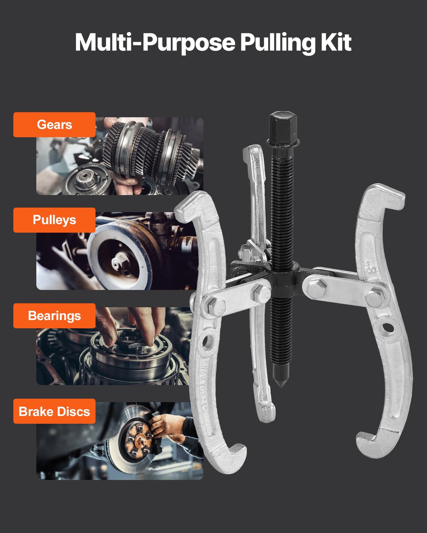 Heavy Duty Gear Puller Set 3-8 Inch for Bearings, Pulleys & Flywheels