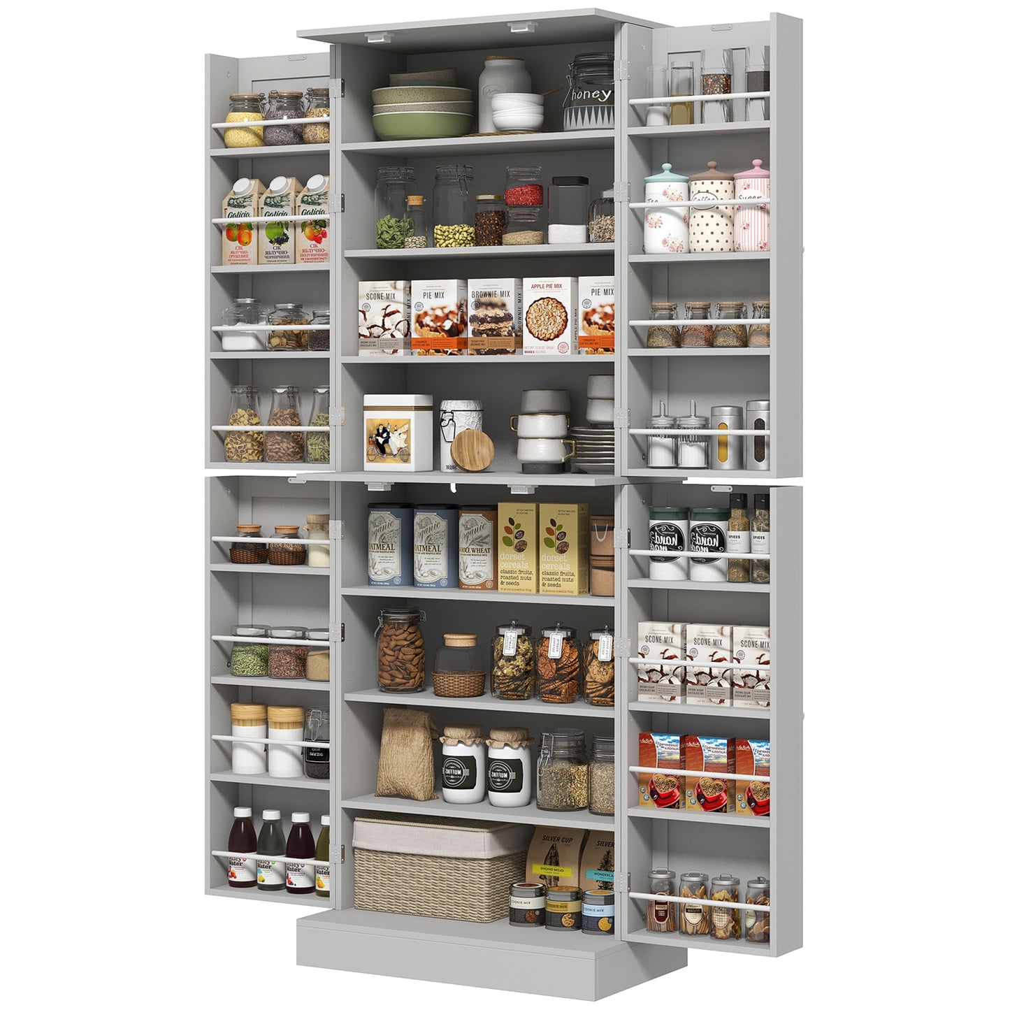 65" Kitchen Pantry Cabinet with 4 Doors and 16 Shelves - Gray