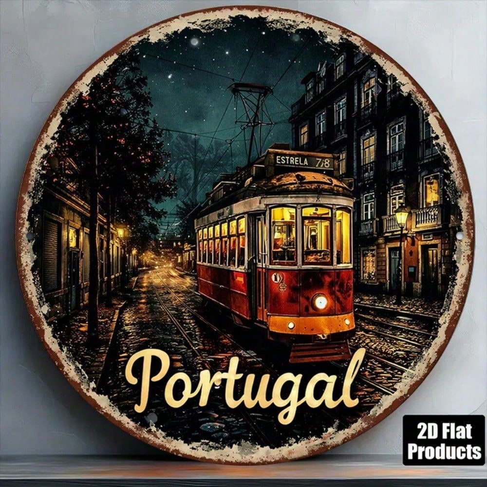 Lisbon Tram Retro Tin Sign - 8x8in Portuguese Wall Decor