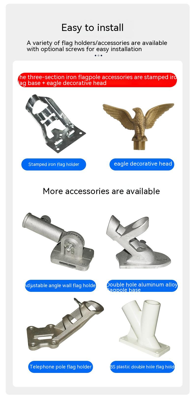 3-Section Aluminum Flagpole Wall Mount Split Eagle Head Outdoor Flag Display