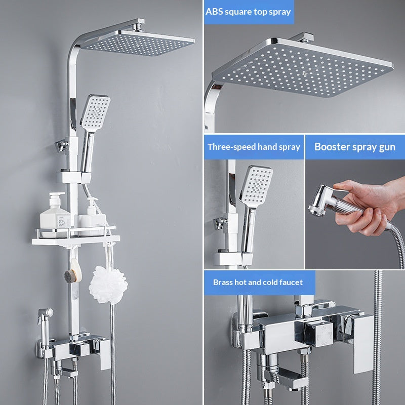 All-Copper Pressurized Shower Set with Four Functions - Chrome Finish
