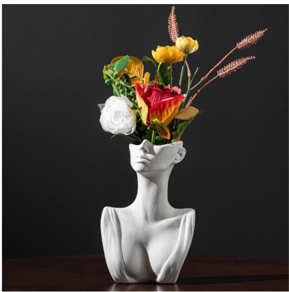 White Ceramic Face Vase - Decorative Floral Ornament for Home