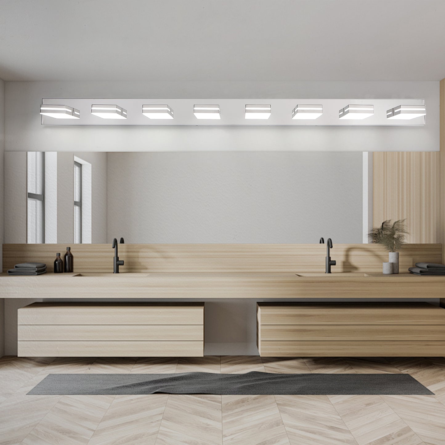 Modern Chrome LED Vanity Light - 8-Light Wall Sconce