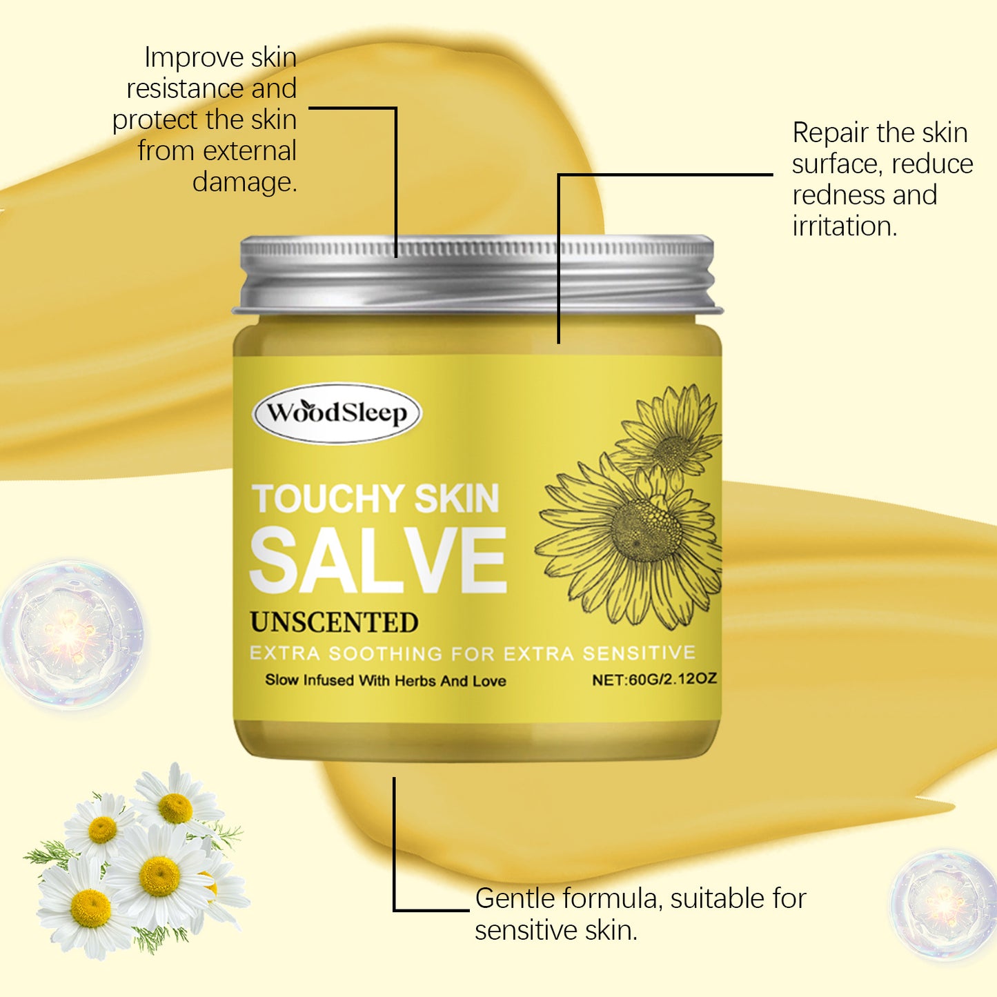 Herbal Skin Soothing Cream for Dry and Red Skin - Hydrating Body Care 60g