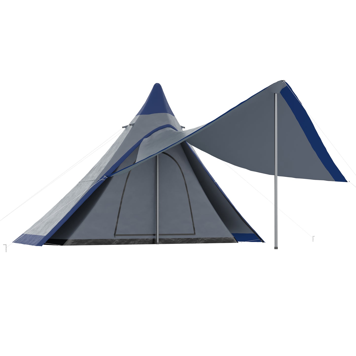 Waterproof 2-3 Person Camping Teepee Tent with Porch - Blue