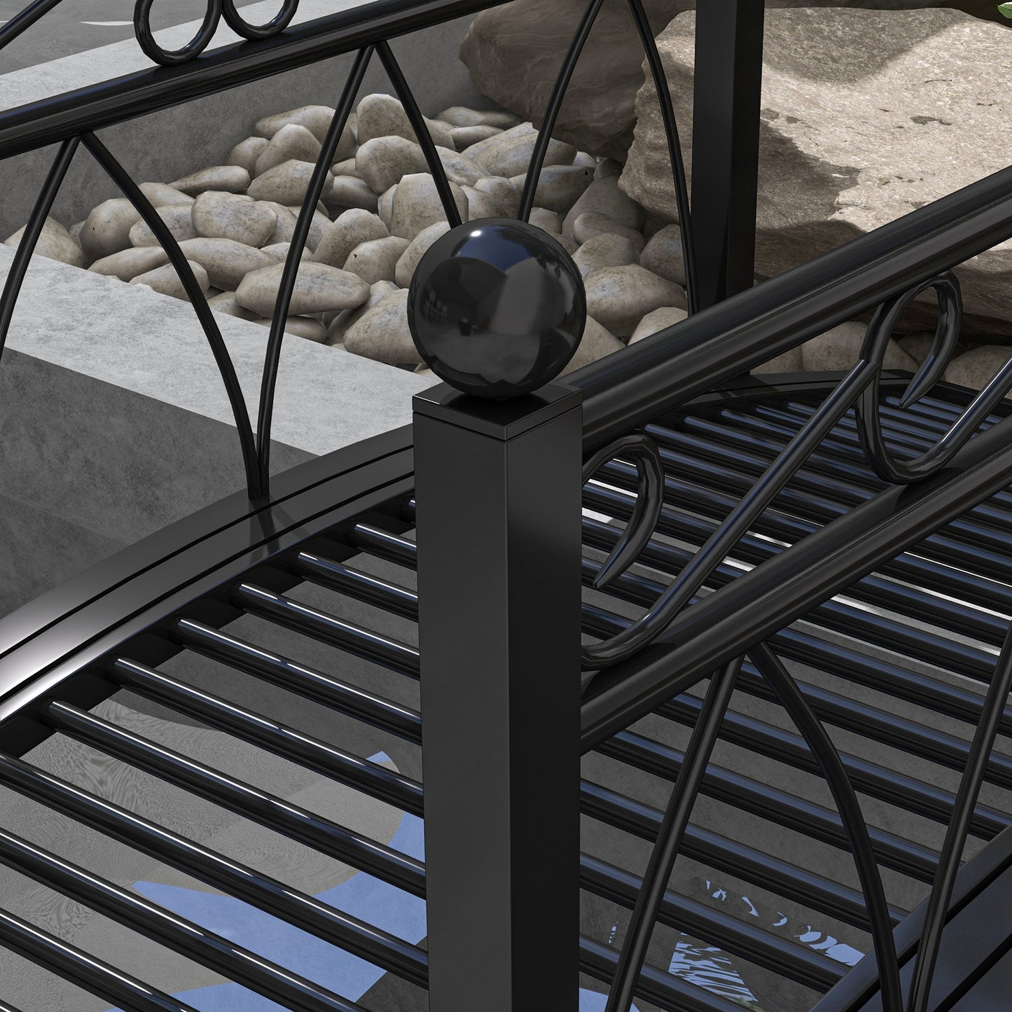 Metal Garden Pond Bridge with Safety Rails Black 1110x160x460mm
