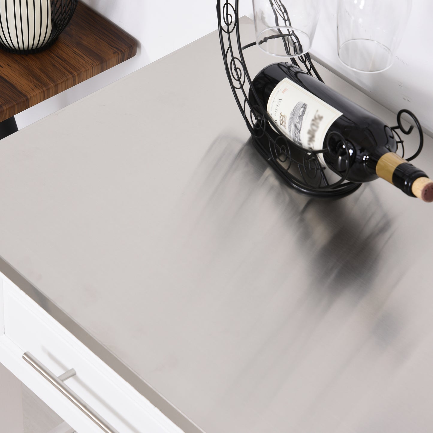Kitchen Island Cart with Stainless Steel Top & Storage - White