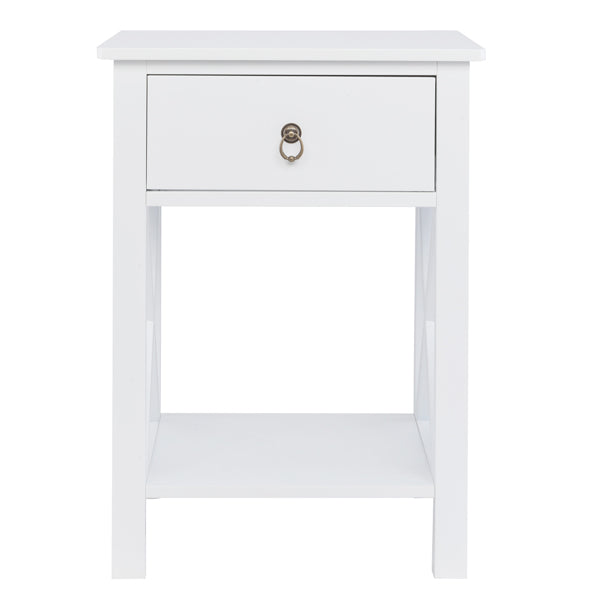Modern White Bedside Table with Drawer and Shelf - 40x30x55 cm