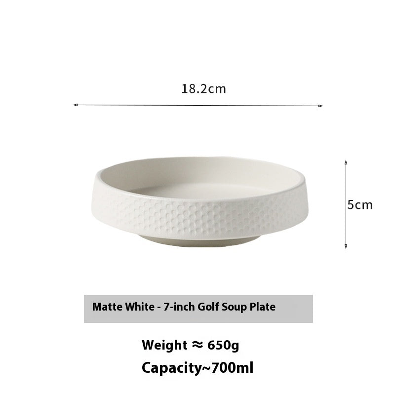 Large Ceramic Soup Bowl Set - Household Kitchen Dinnerware, Frosted White & Black