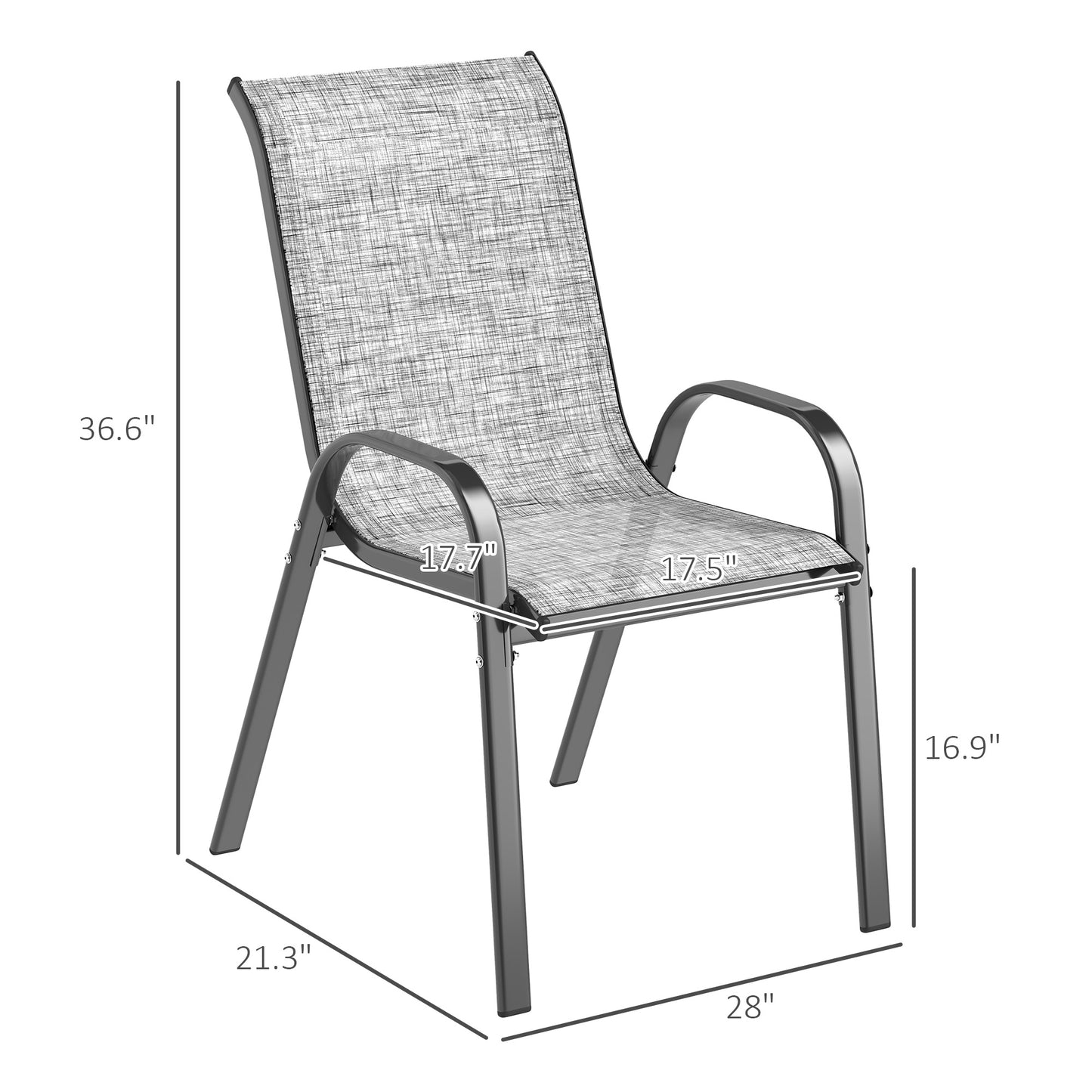 Set of 4 Stackable Outdoor Dining Chairs with Mesh Seat - Mixed Gray