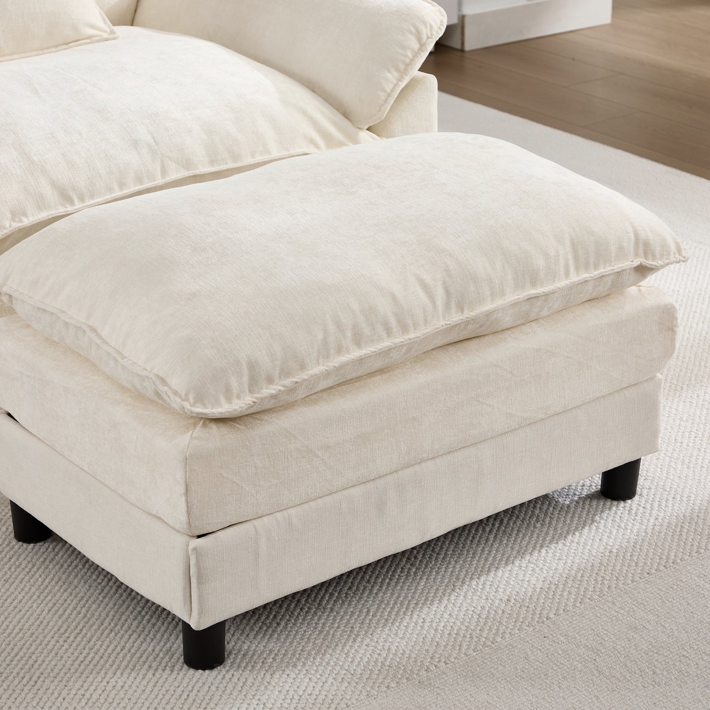 Modern Chenille Accent Chair with Ottoman - Beige Upholstered Armchair