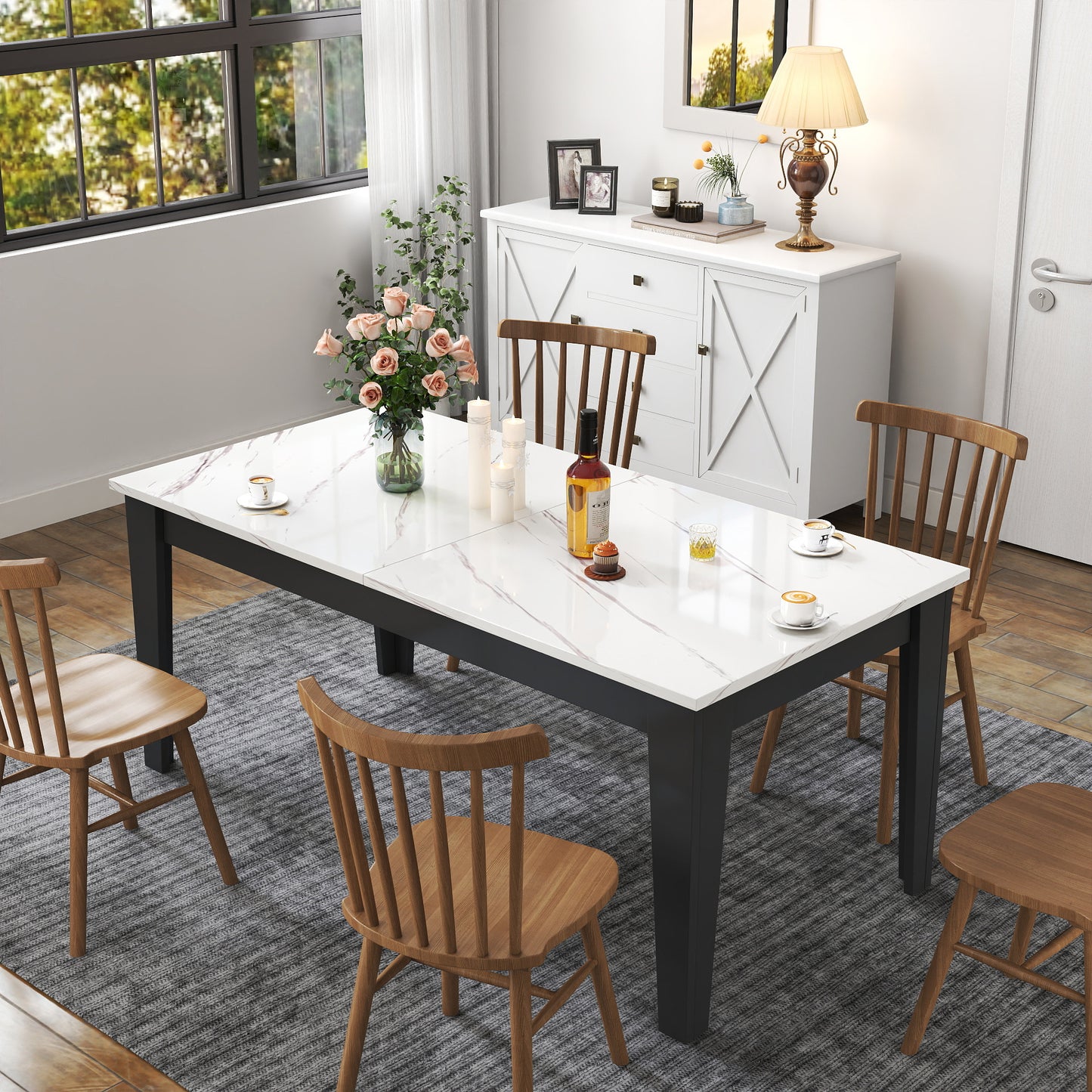 Dining Table,106.3 In Large Extendable Kitchen Table