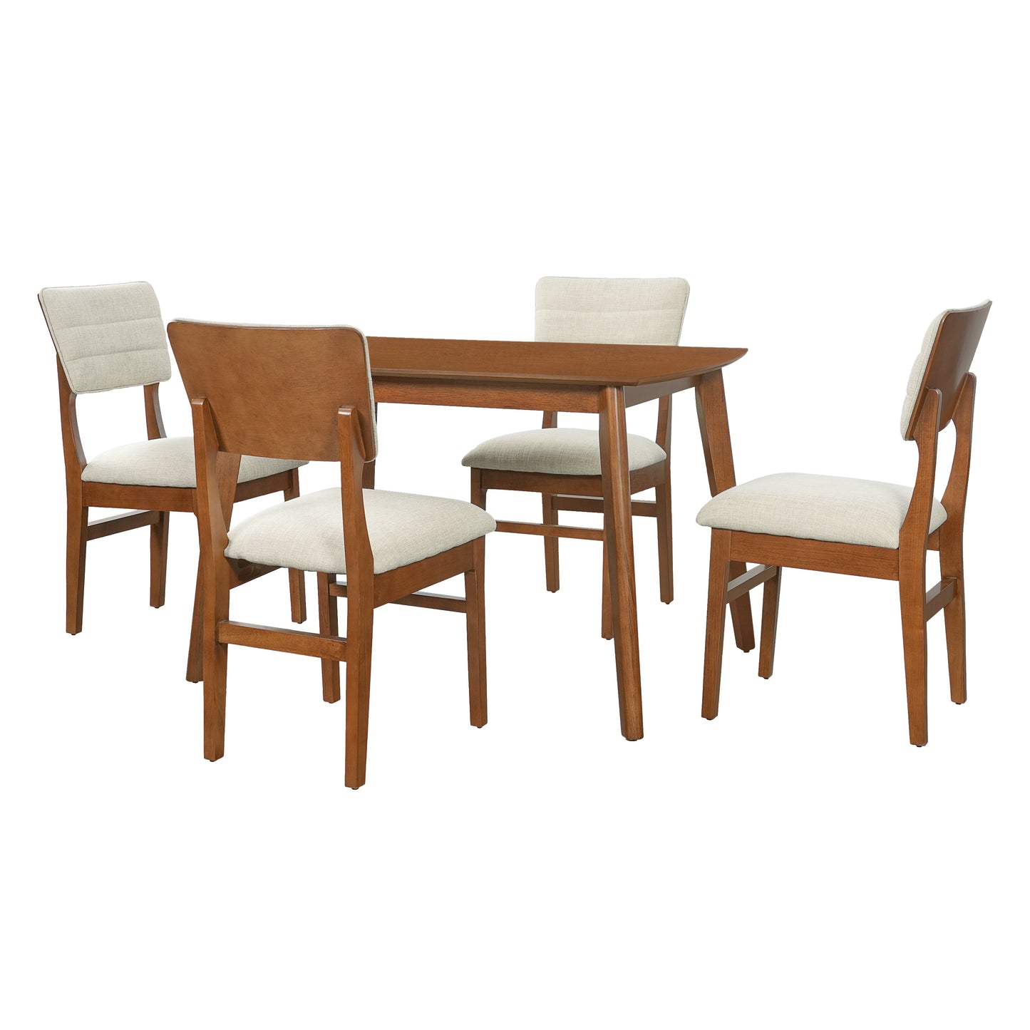 Farmhouse Dining Table Set for 4 with Upholstered Chairs - Brown & Beige
