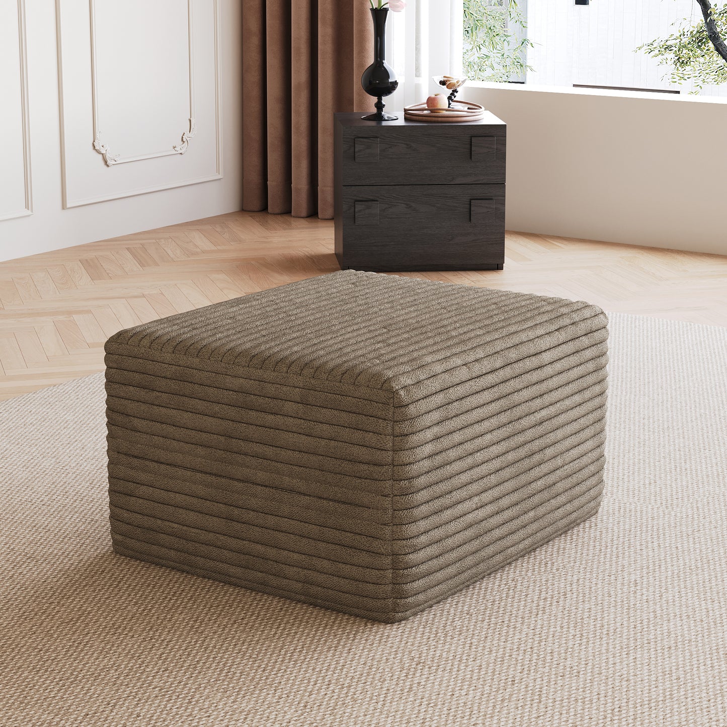 Sofa Ottoman - No Assembly Required, Camel Plush Corduroy Fabric