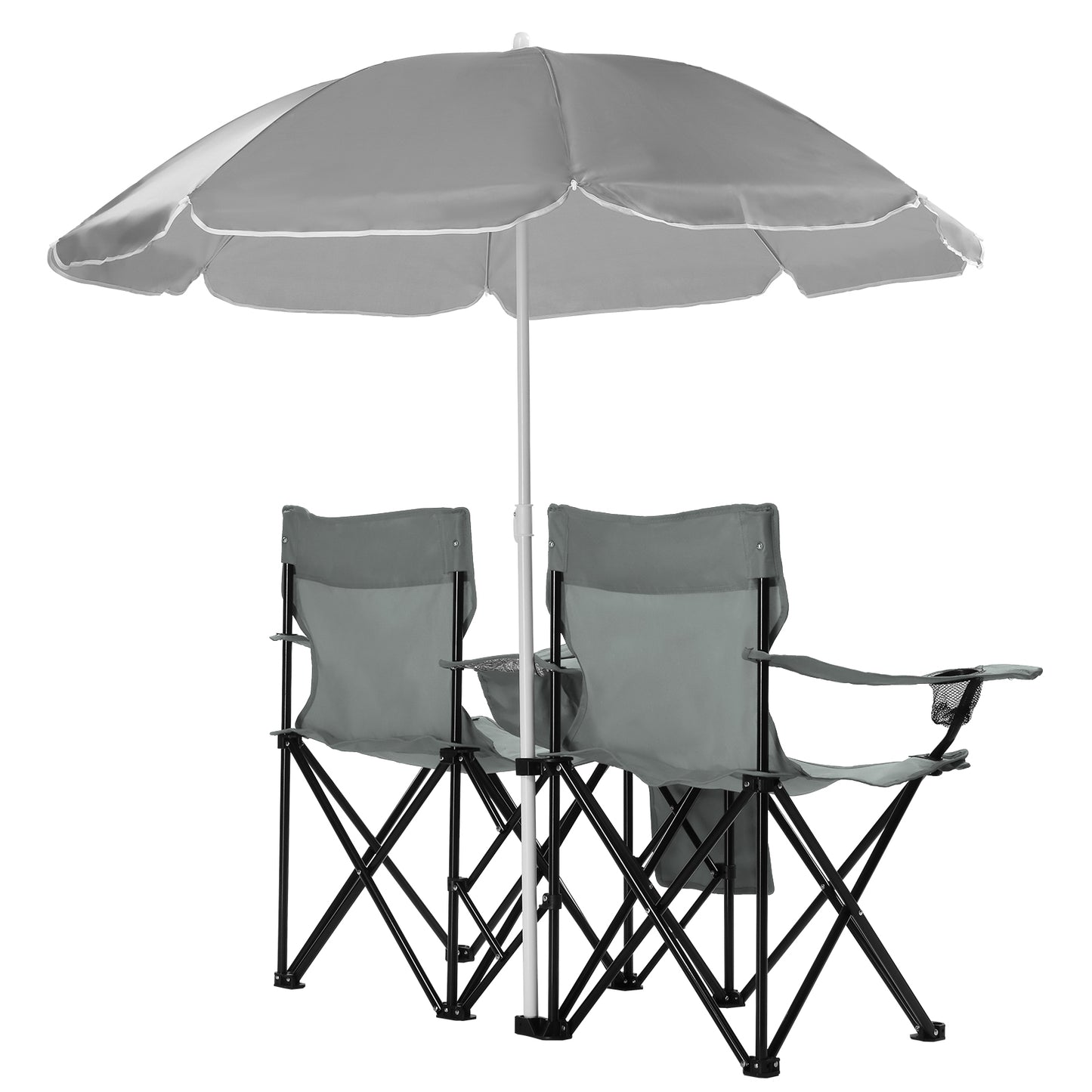 Portable Outdoor 2-Seat Folding Fishing Chair with Umbrella