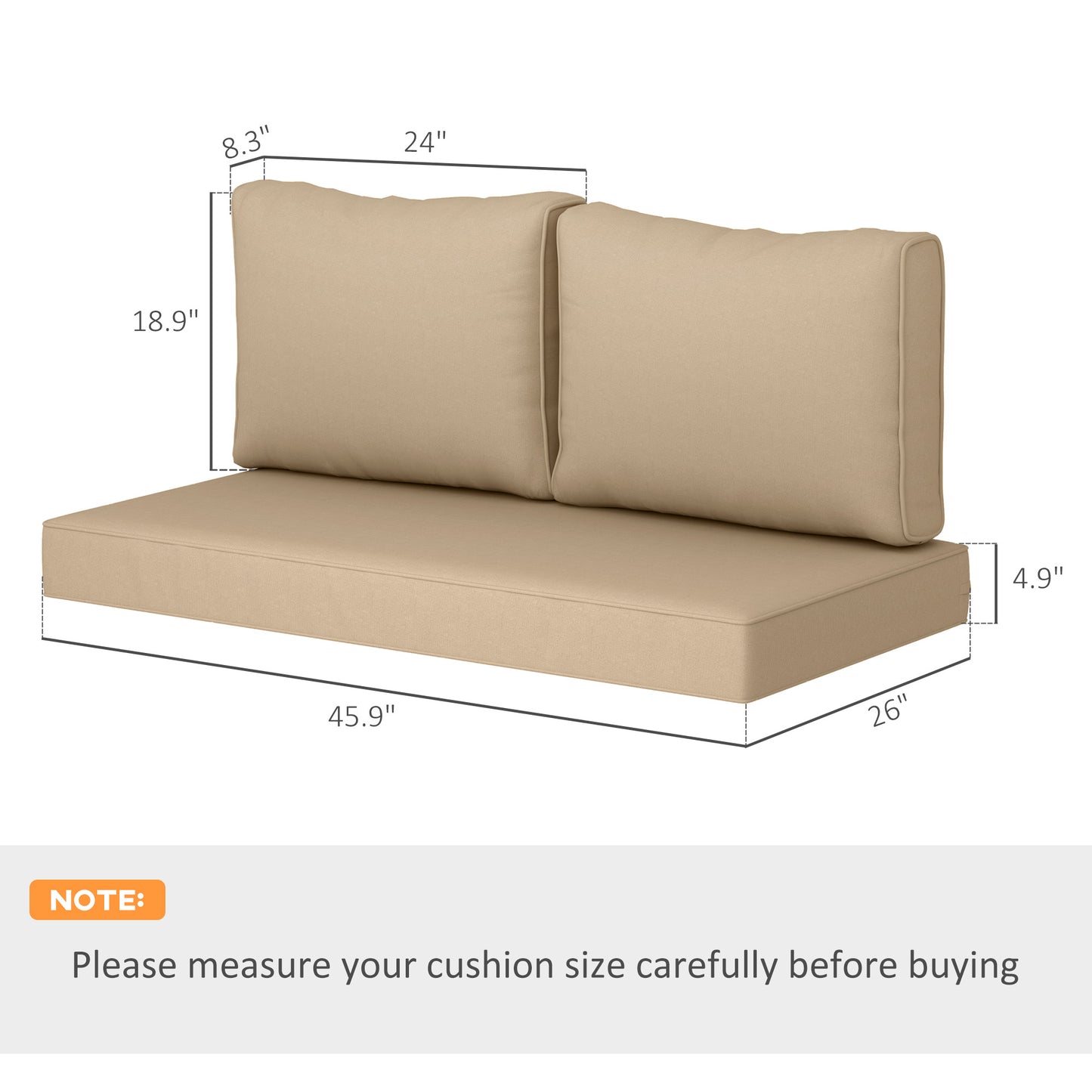 Beige Outdoor Loveseat Cushion Set - 3-Piece Thick Replacement Cushions