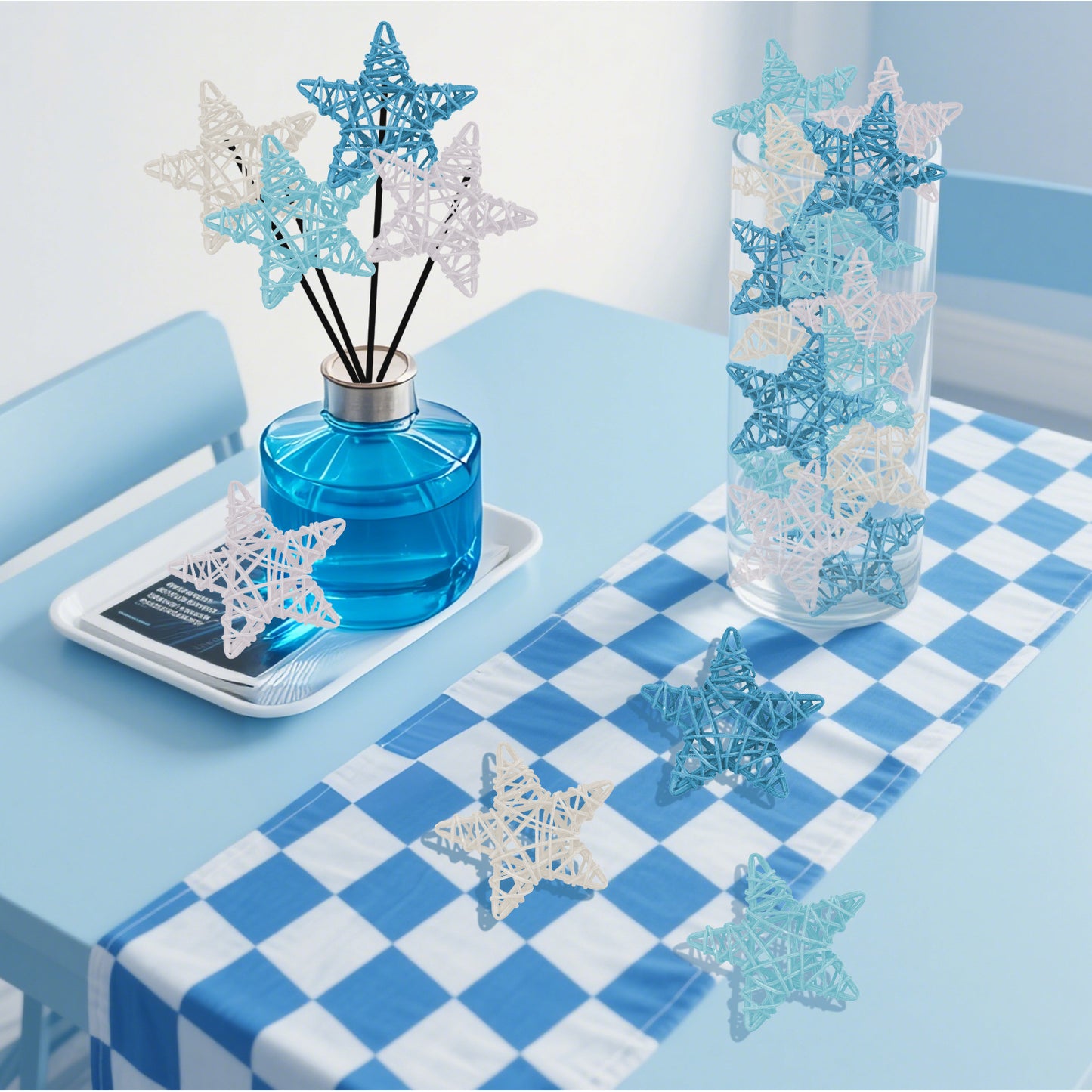 24 Pcs Blue Ocean Theme Wicker Rattan Balls - 6cm