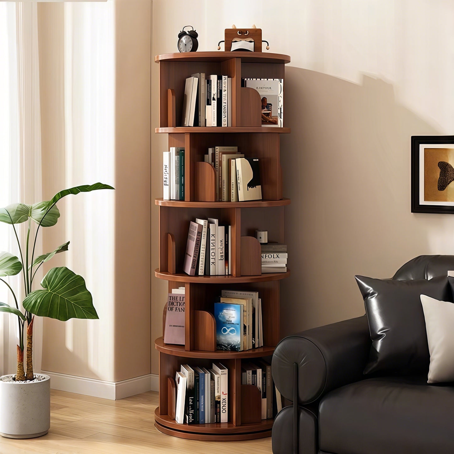 5 Tier Rotating Bookshelf, 360 Display Round Spinning Space-Saving,