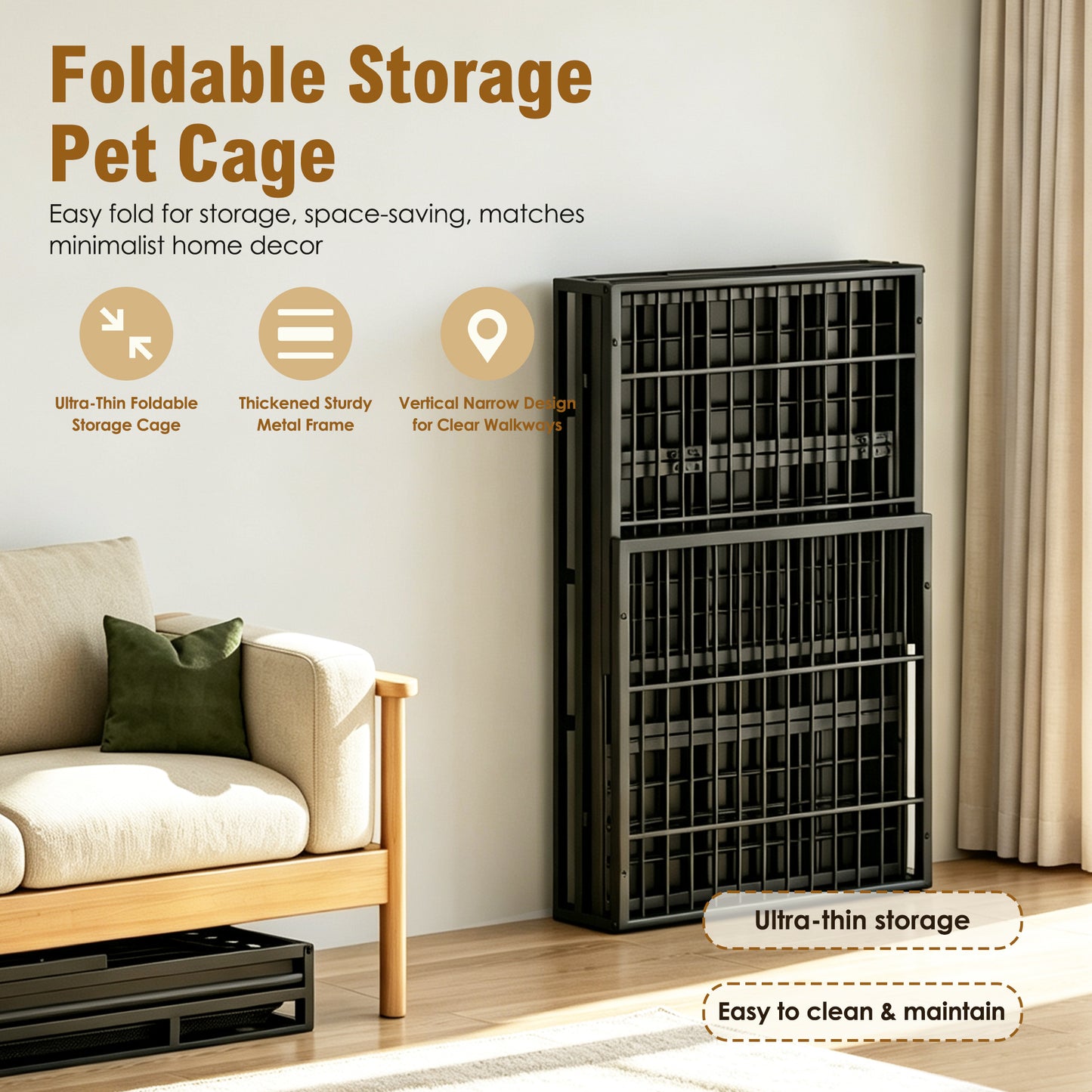 Heavy Duty Dog Crate with Lockable Wheels and Perforated Top, Indoor Outdoor Kennel