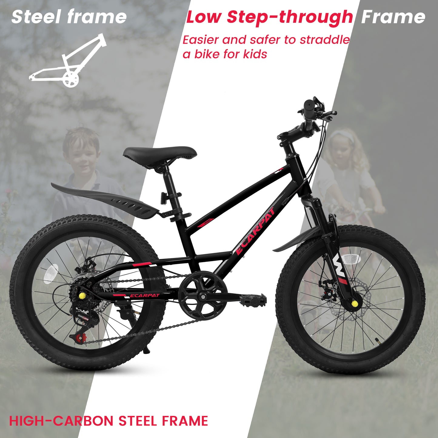 20-Inch Mountain Kids Bike for Boys & Girls, 7-Speed, Black