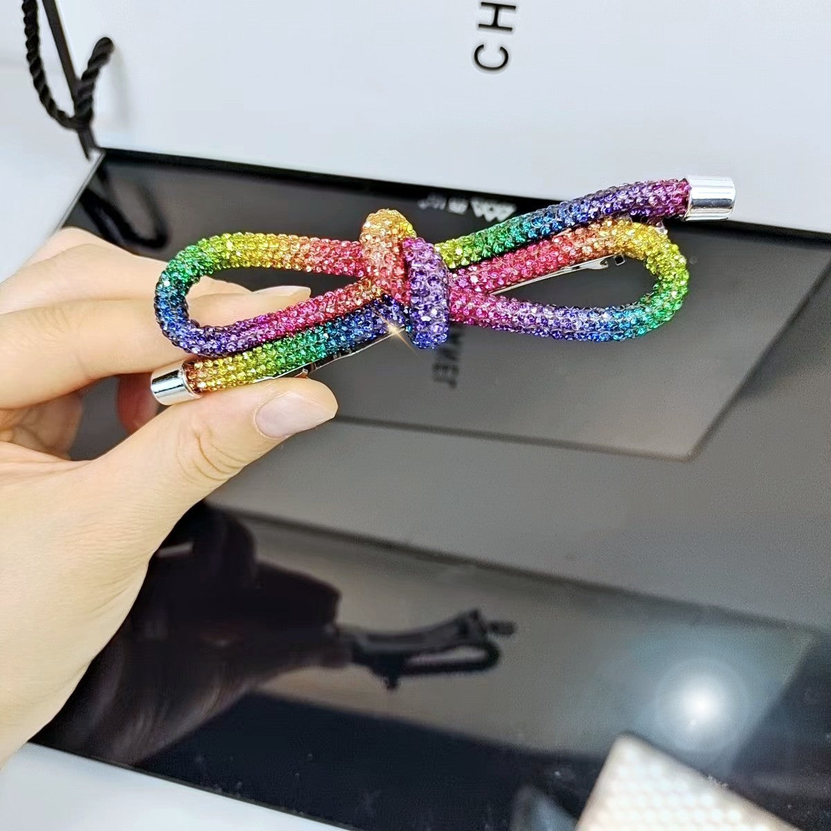 Elegant Rhinestone Bow Hair Clip - Luxury Hair Accessory for Women