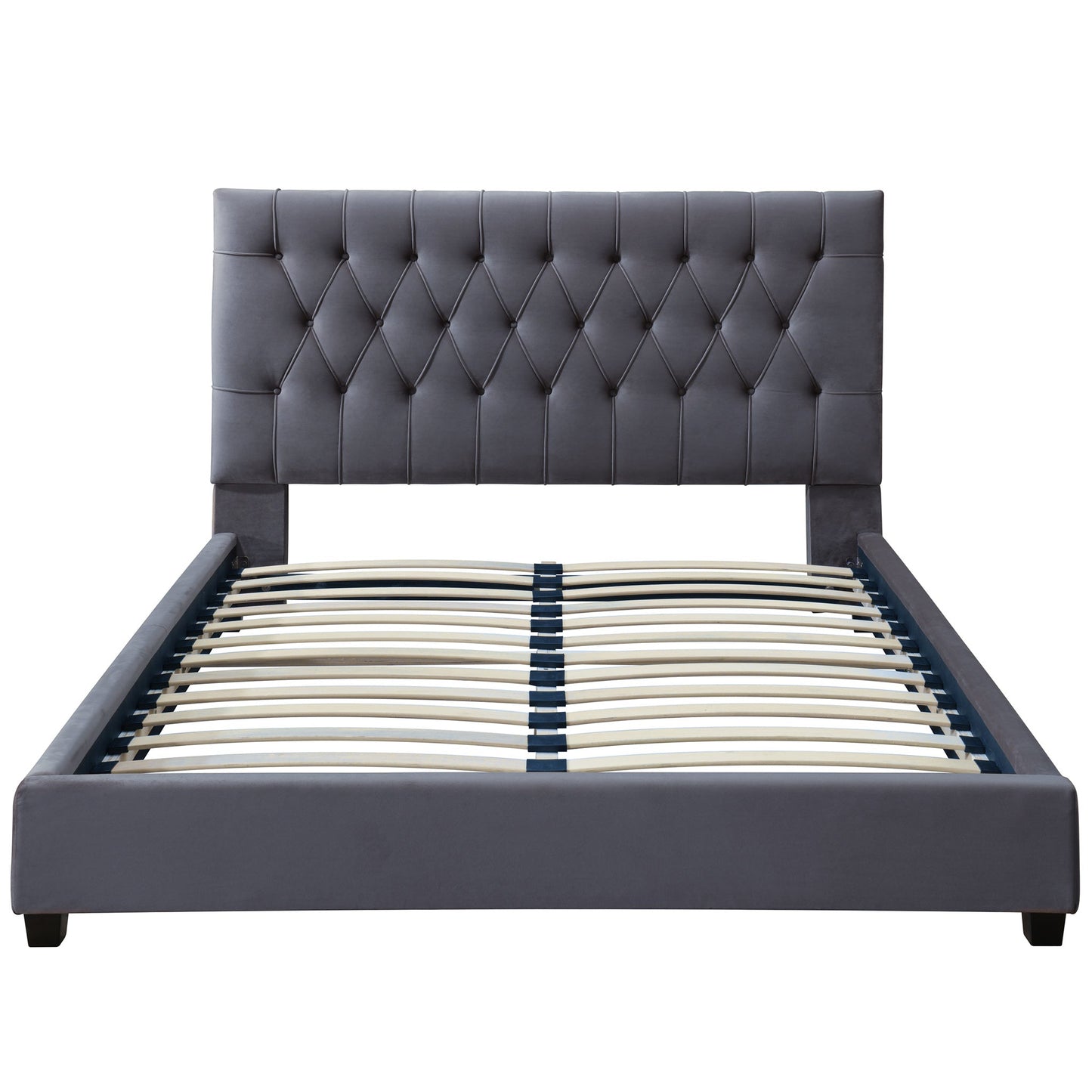 Donald Mid Century Modern Grey Velvet Platform Bed King