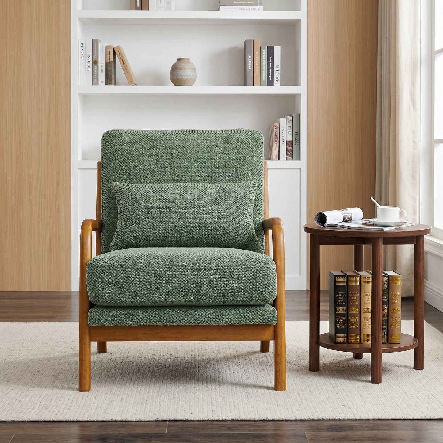 Mid-Century Modern Wooden Lounge Chair - Dark Green