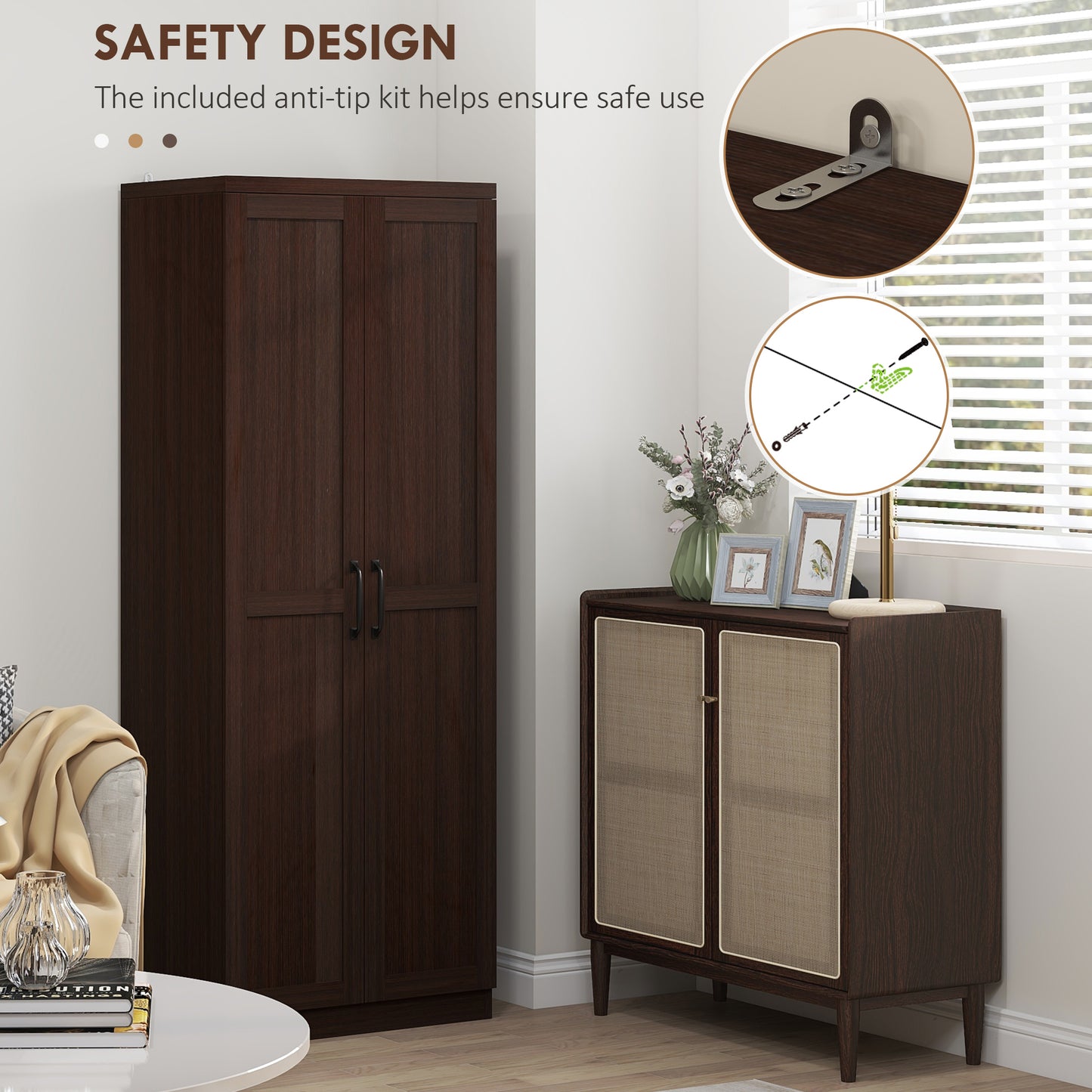 63" Freestanding Kitchen Pantry with Adjustable Shelves - Cinnamon Cherry